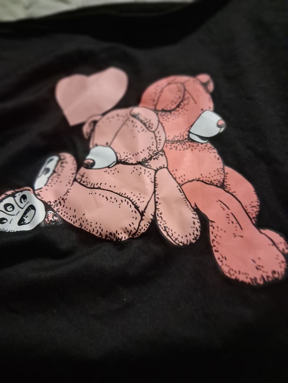 SHEIN Black Crop Top with Pink Teddy Bear Graphic